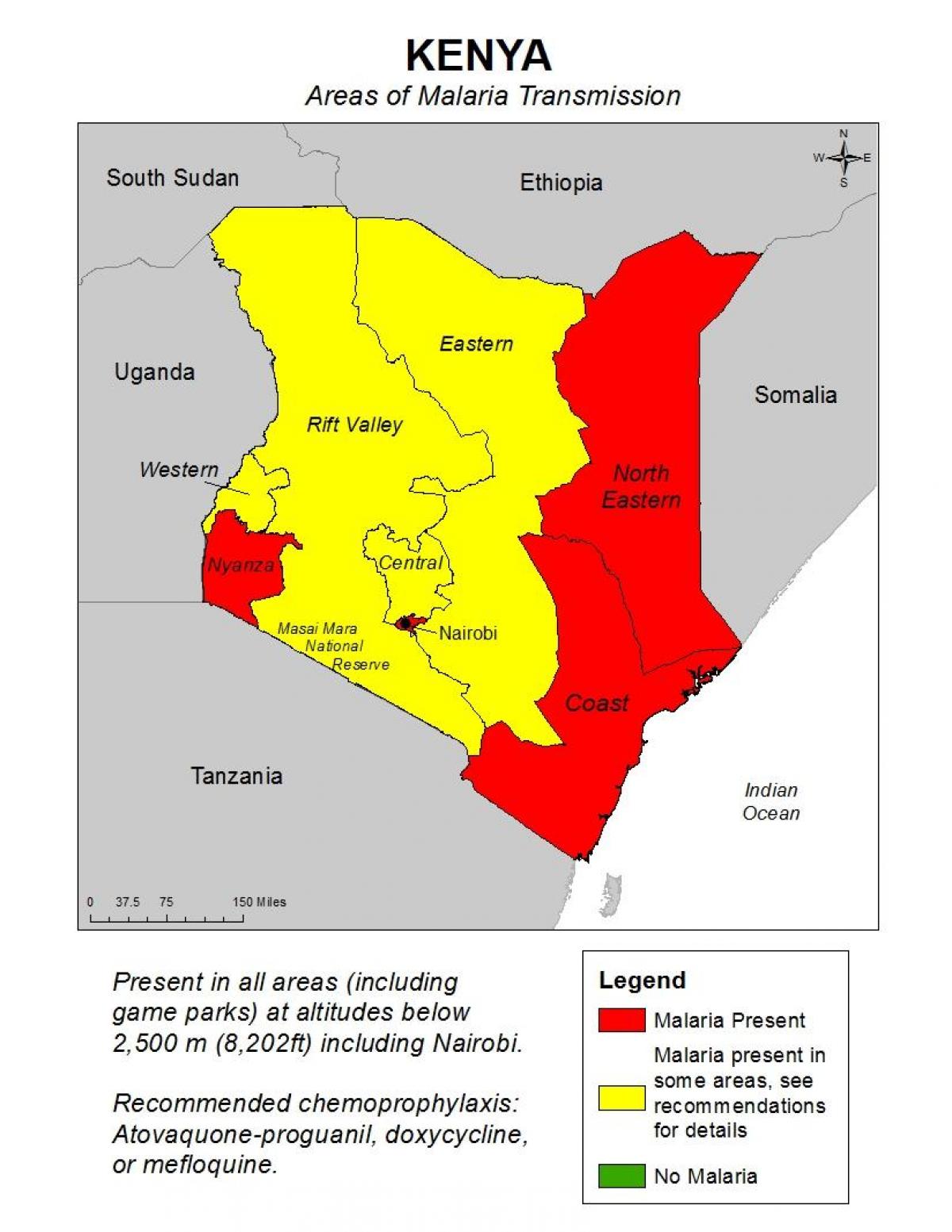 zemljevid Keniji malarija