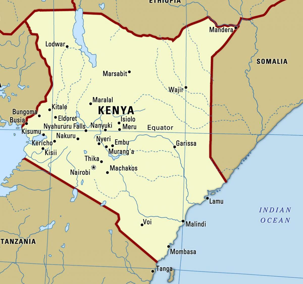 zemljevid Keniji z mesta
