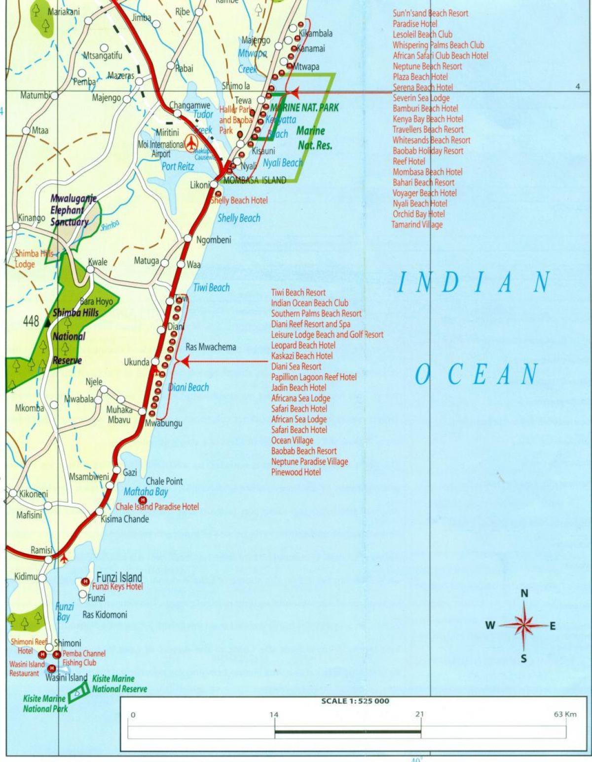 zemljevid Kenijski obali