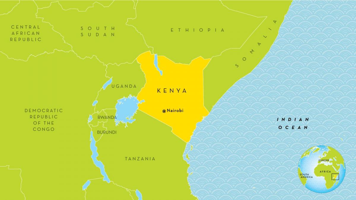 nairobi Keniji na zemljevidu