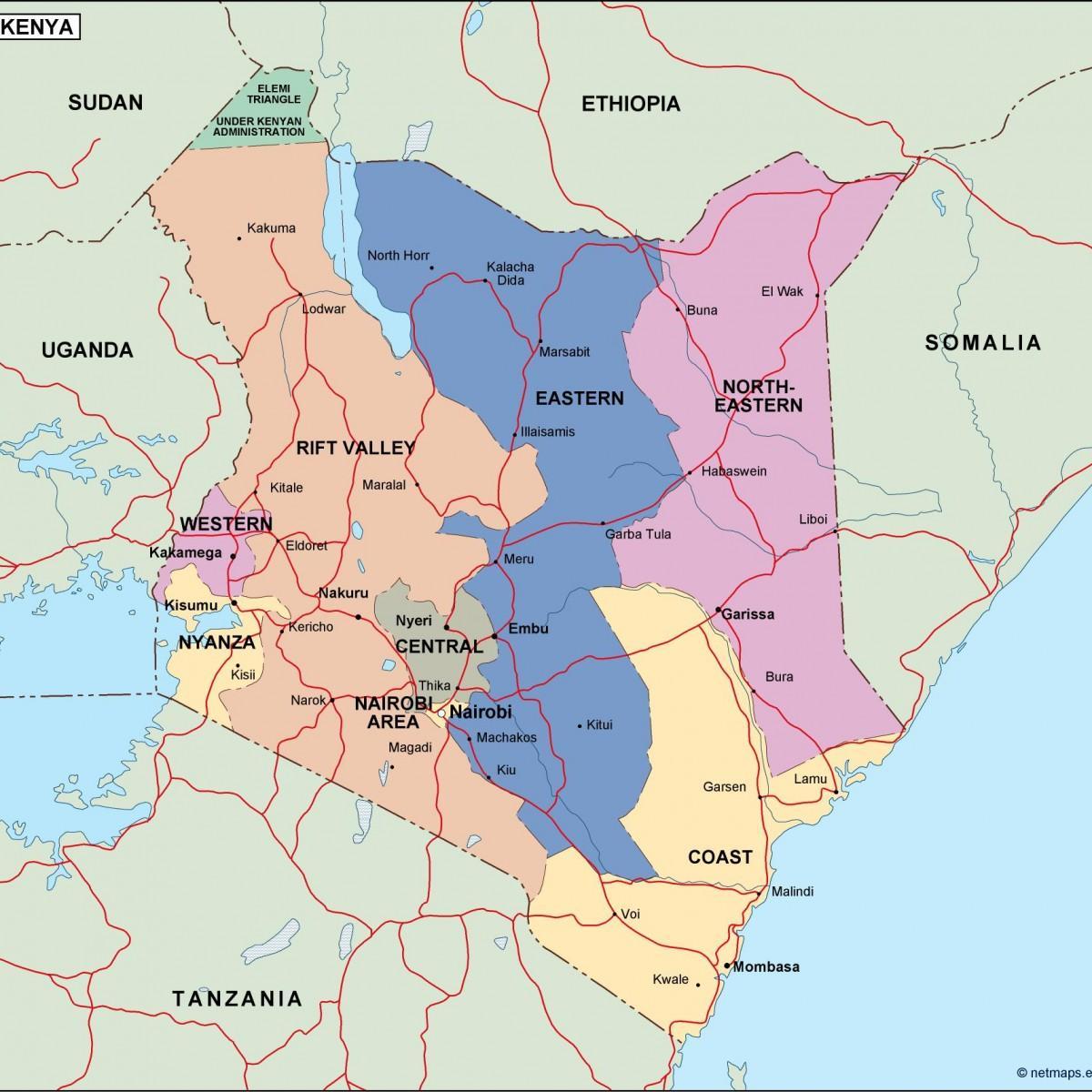 zemljevid politični zemljevid Keniji