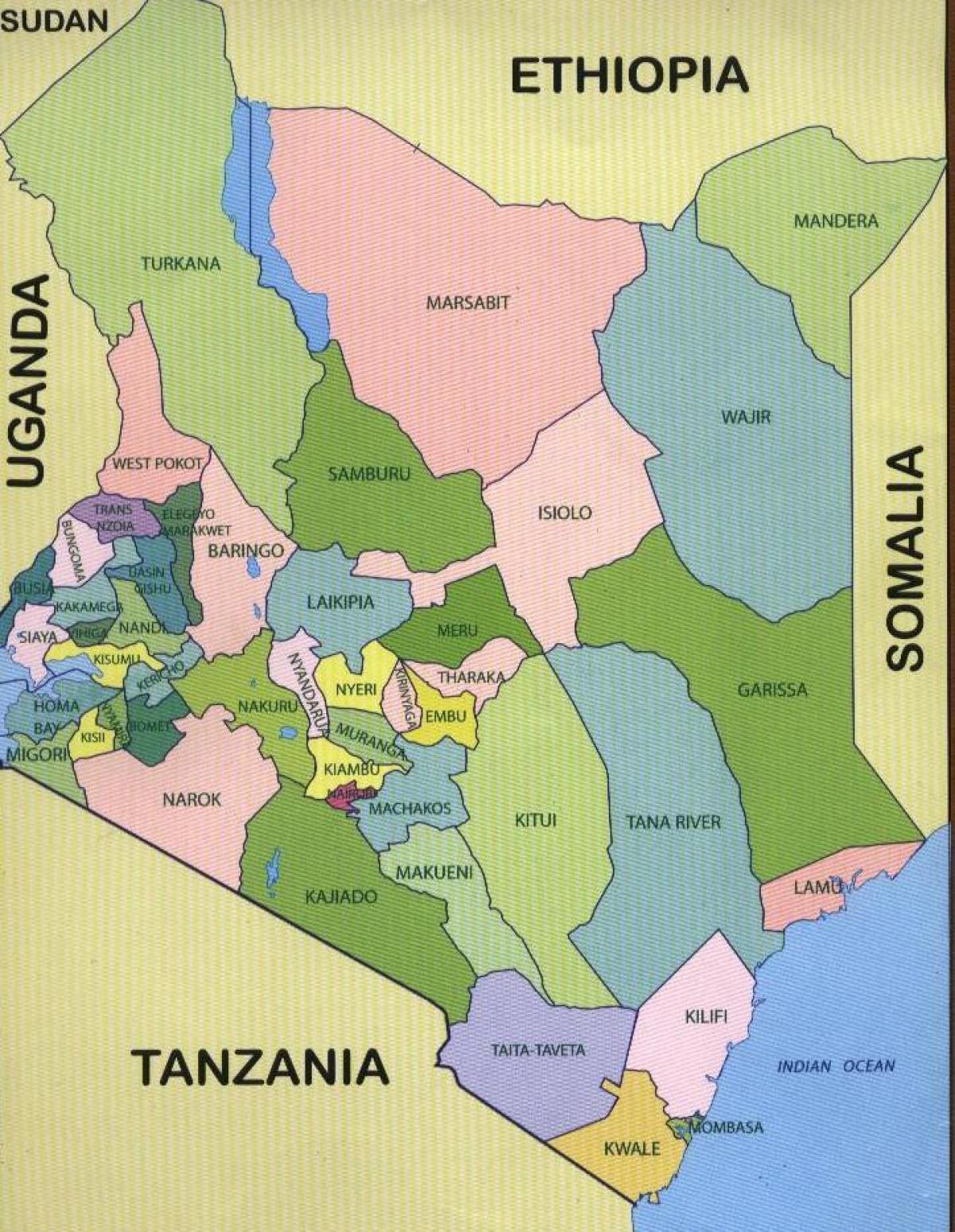 okrožjih Keniji zemljevid