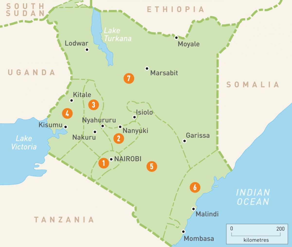 zemljevid Keniji, ki prikazuje provincah
