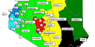 Zemljevid 47 okrajih v Keniji 