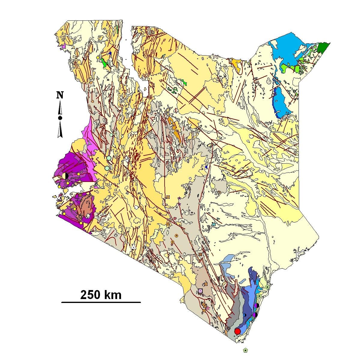zemljevid Keniji mineralnih surovin