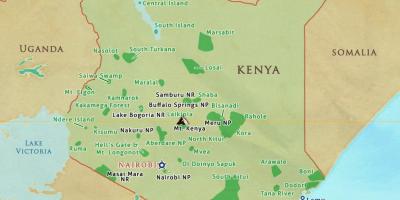 Zemljevid Keniji nacionalni parki in rezervati